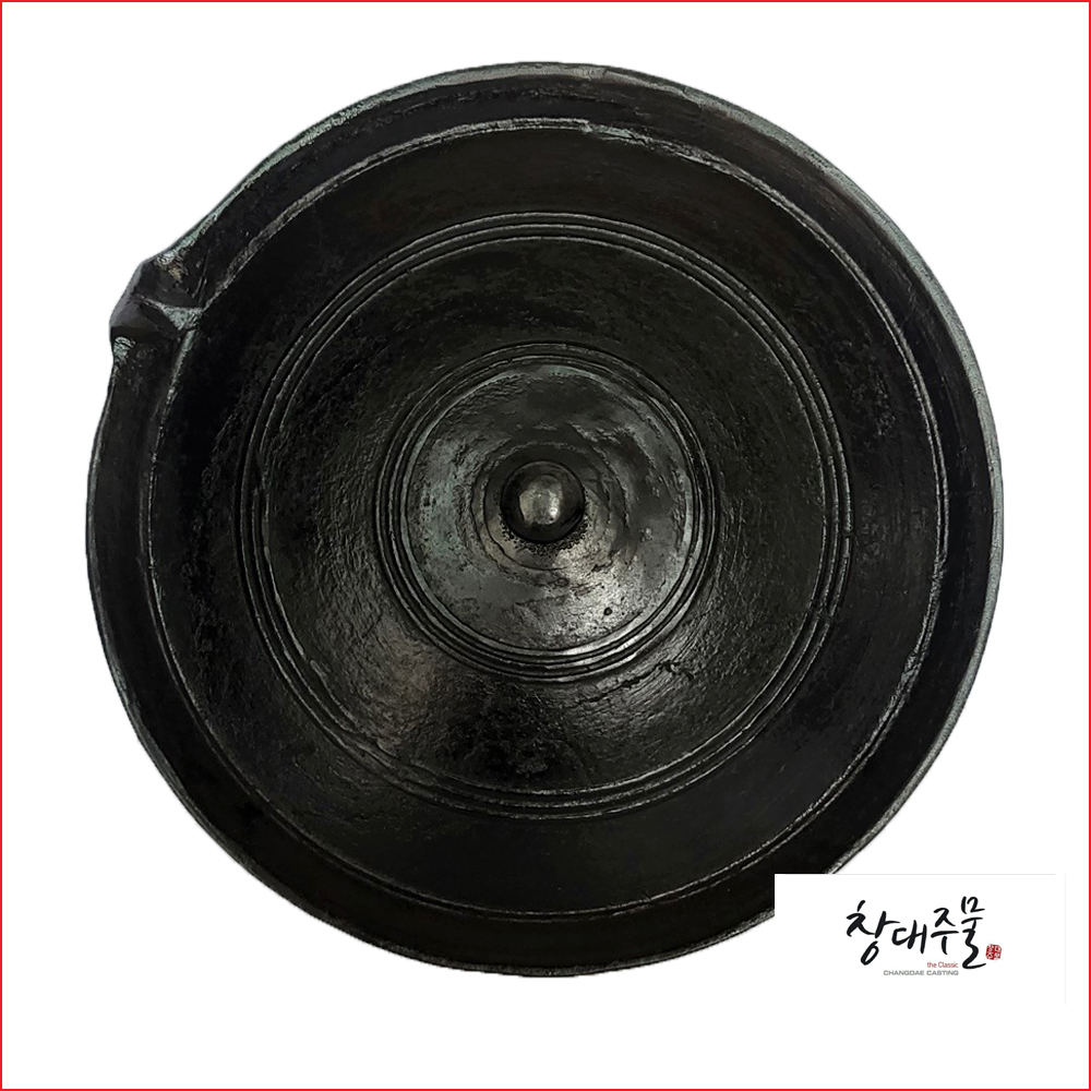 국산 길들인 무쇠 꼭지 솥뚜껑 구이판 [36cm]-삼각 기름구멍