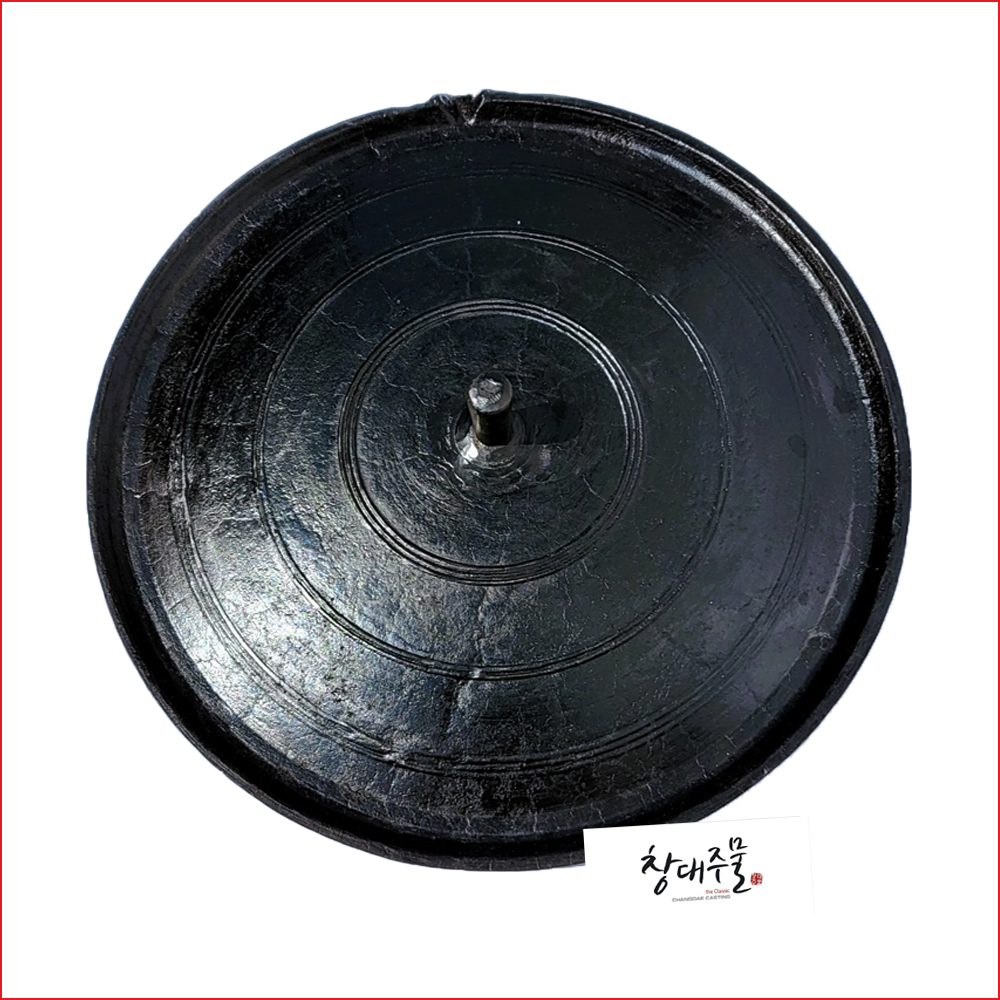국산 길들인 무쇠 꼭지 솥뚜껑 구이판 [60cm]-삼각 기름구멍
